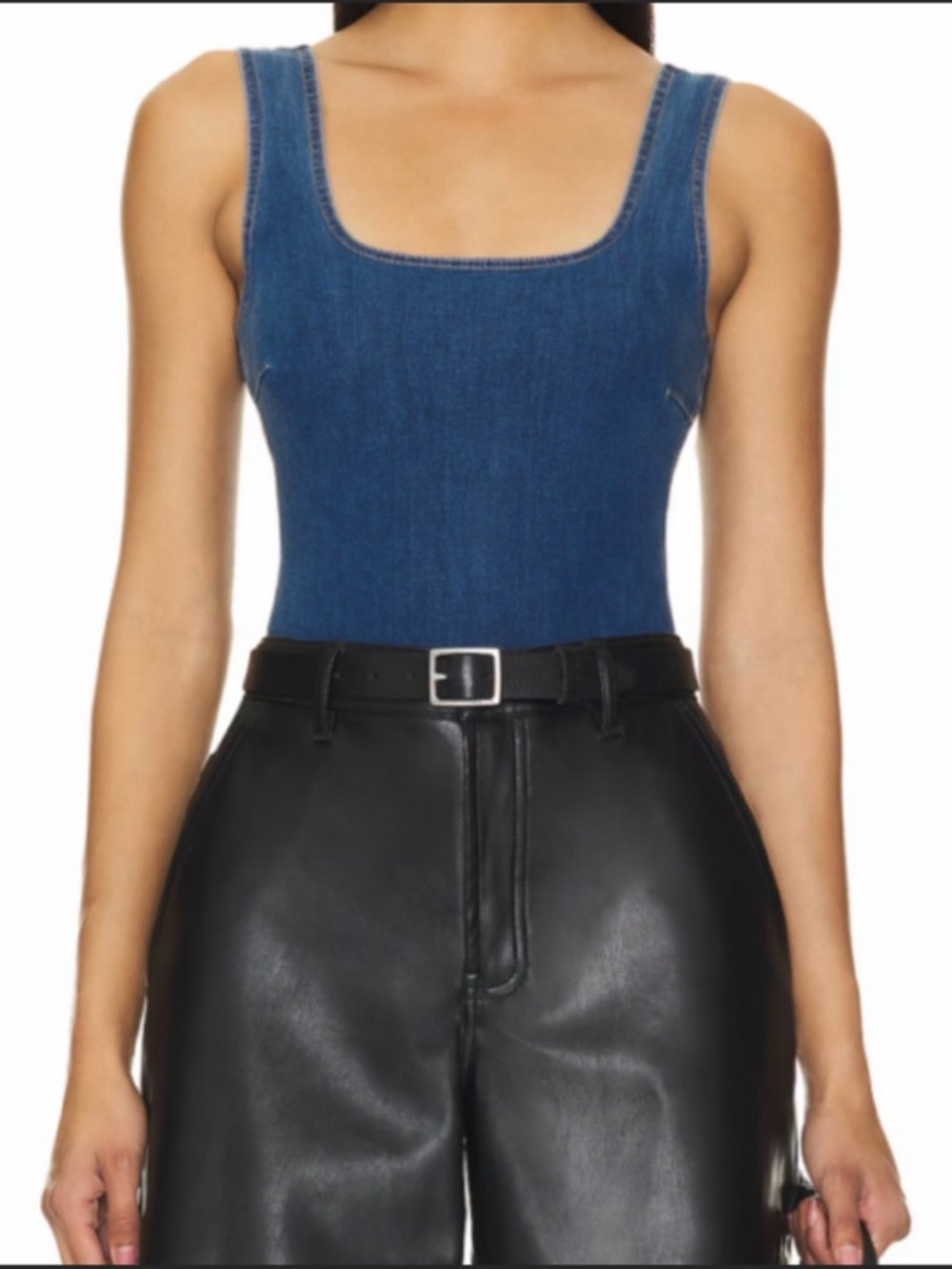 NWT Express Bodycon Denim Square Neck Thong Bodysuit